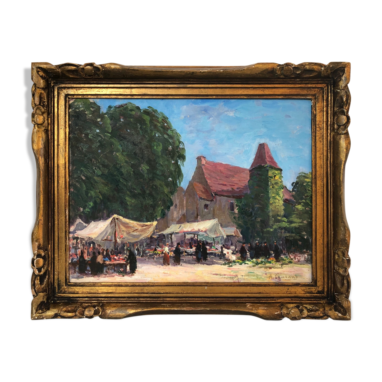 Huile sur toile, "Jour de marché " d'Henri Coutant, fin XIXème