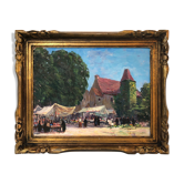 Huile sur toile, "Jour de marché " d'Henri Coutant, fin XIXème