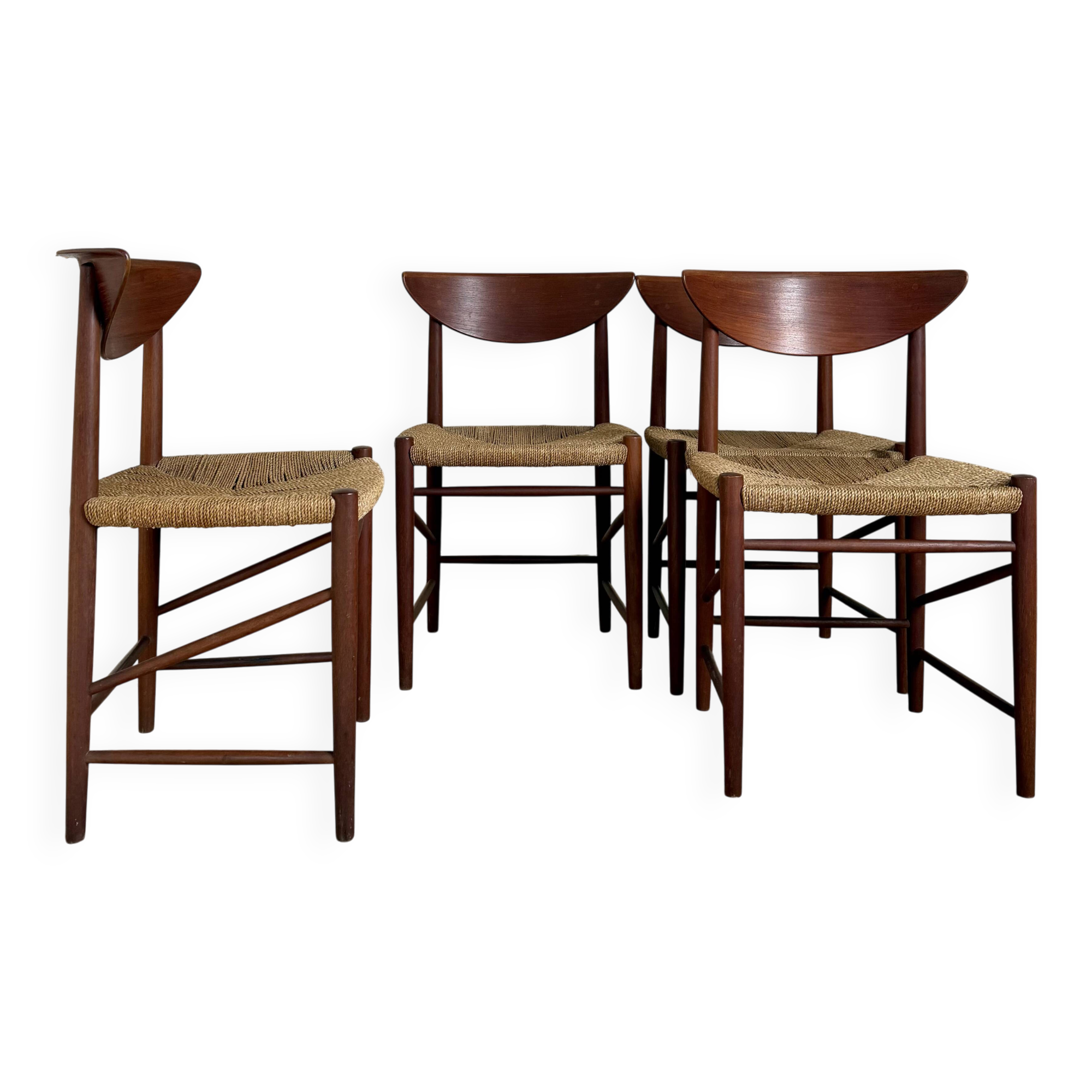 Chaises vintage danoise en teck et corde de Peter Hvidt