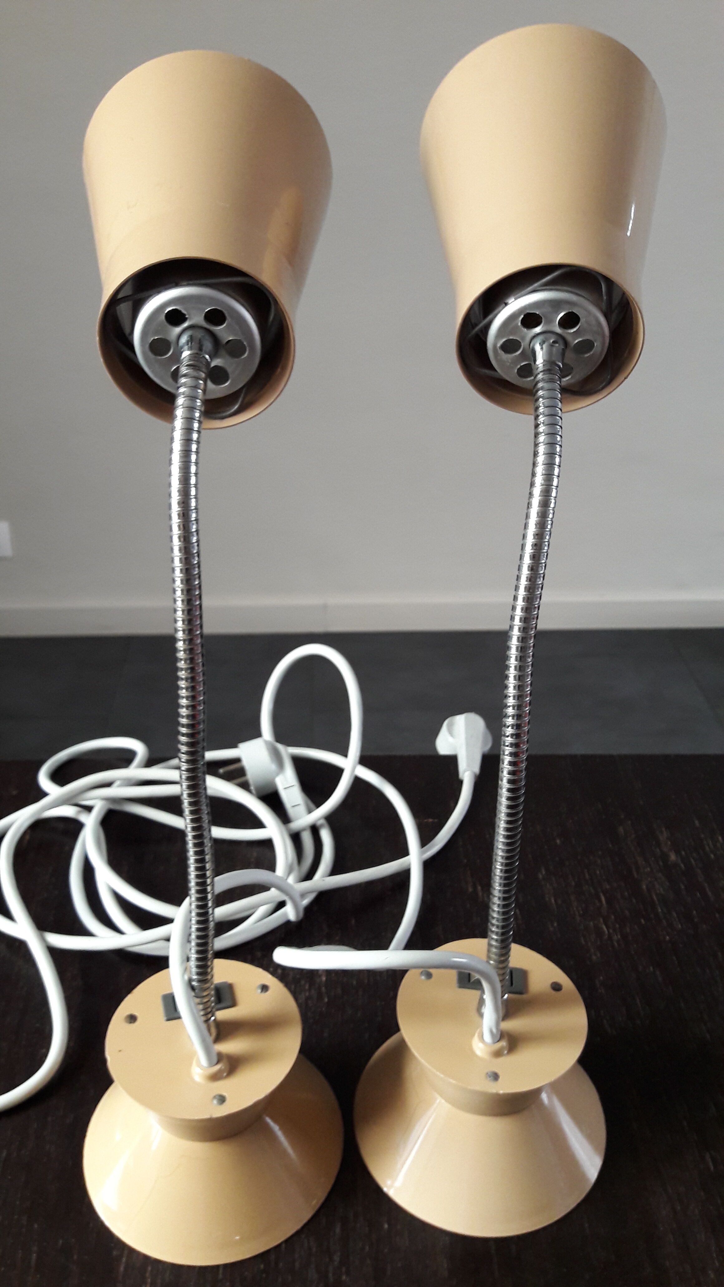 Set of two Armelec 92 beige workshop lamps 1950