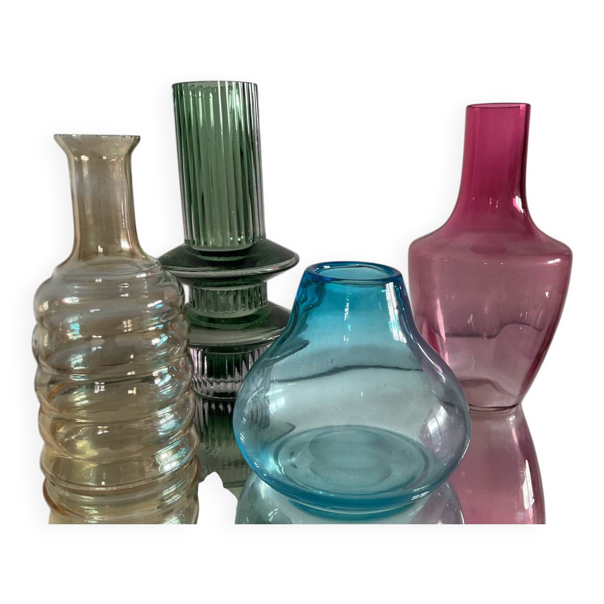 Série de 4 vases vintage en verre coloré