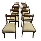 Set of 10 antique Trafalgar chairs in mahogany with twisted backrest.