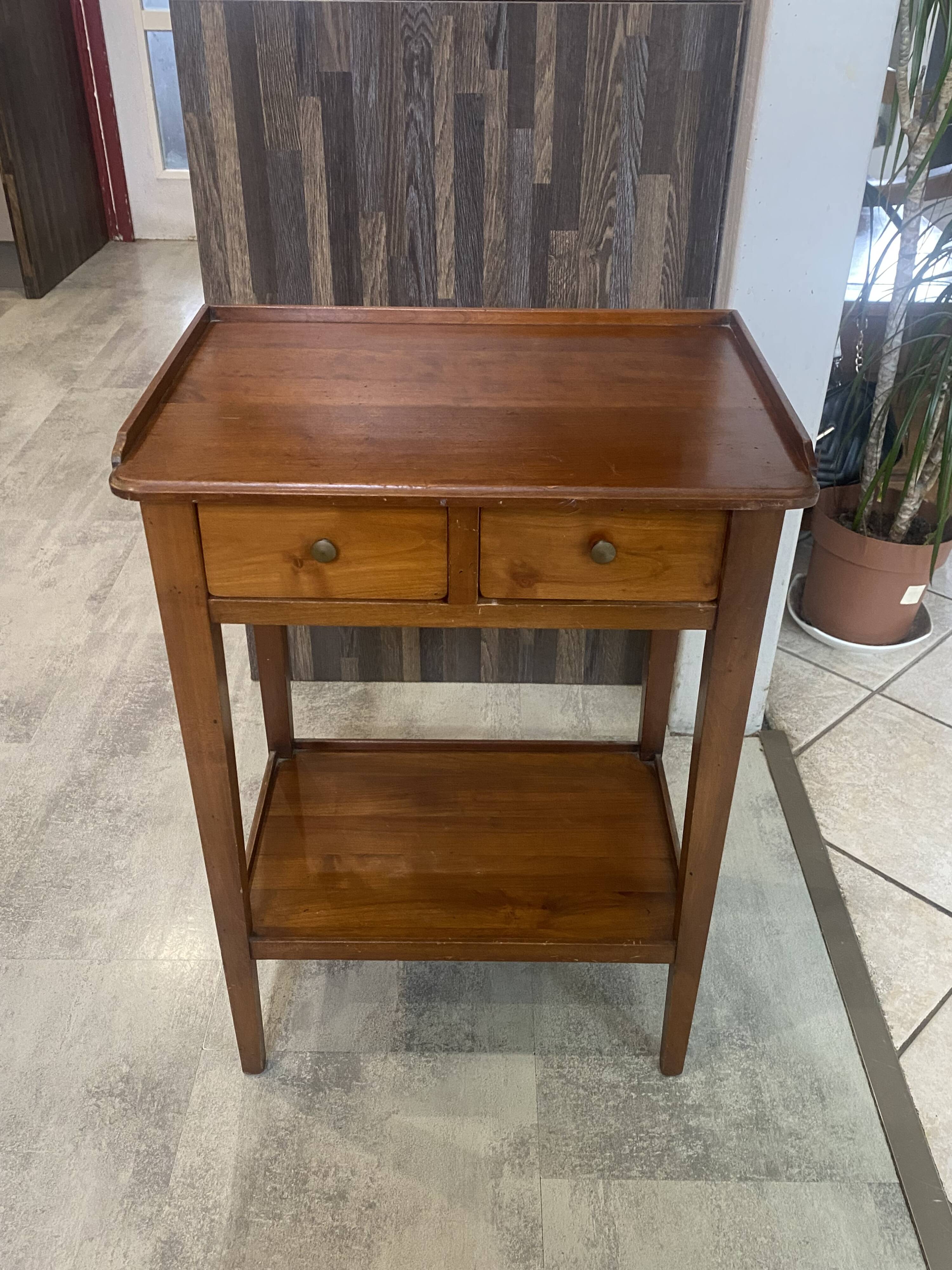 Table d’appoint 2 tiroirs merisier 1950