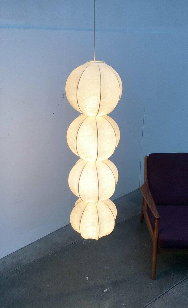 German cocoon pendant lamp from the mid-century by Friedel Wauer for Goldkant Leuchten, 1960s.