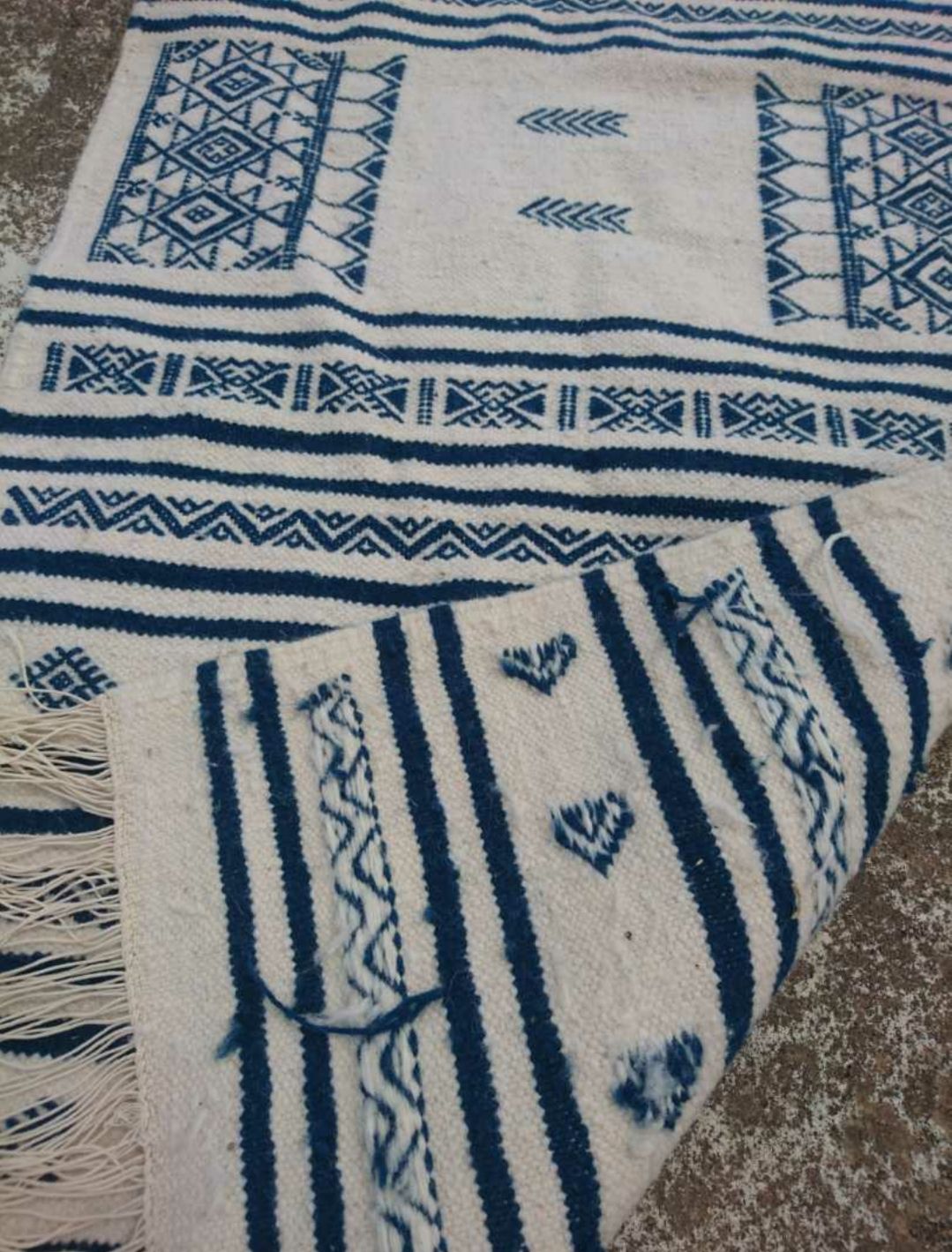 Kilim blue and white corridor in pure wool 70x180cm