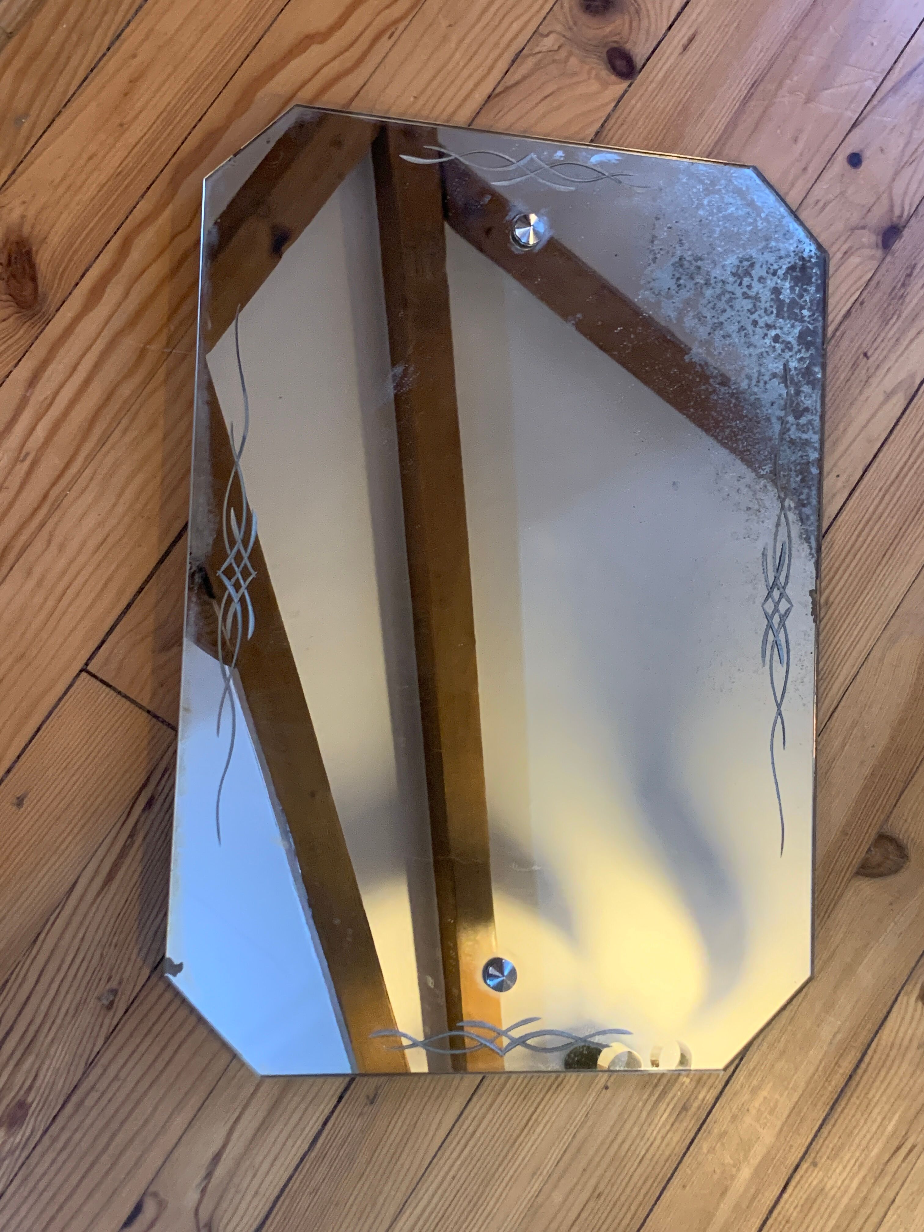 Miroir biseauté gravé