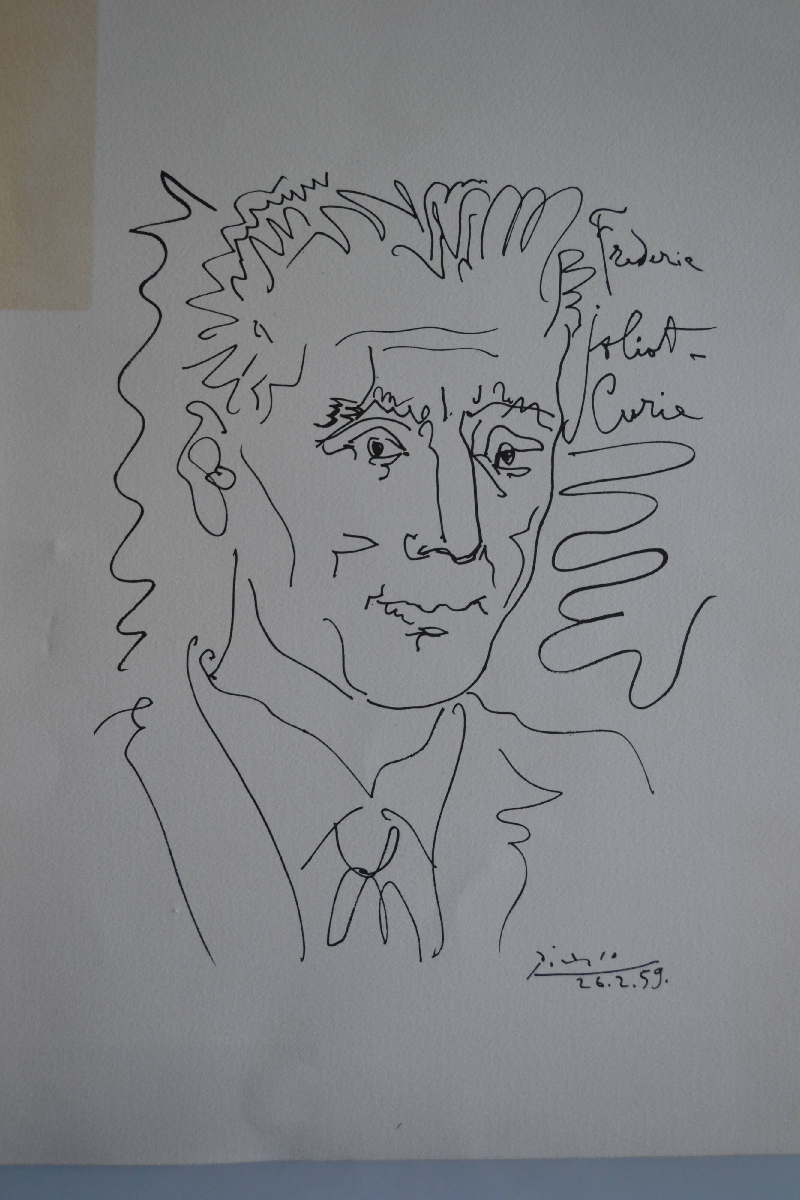 Picasso original lithograph 1959 Frédéric Joliot-Curie 38x28cm