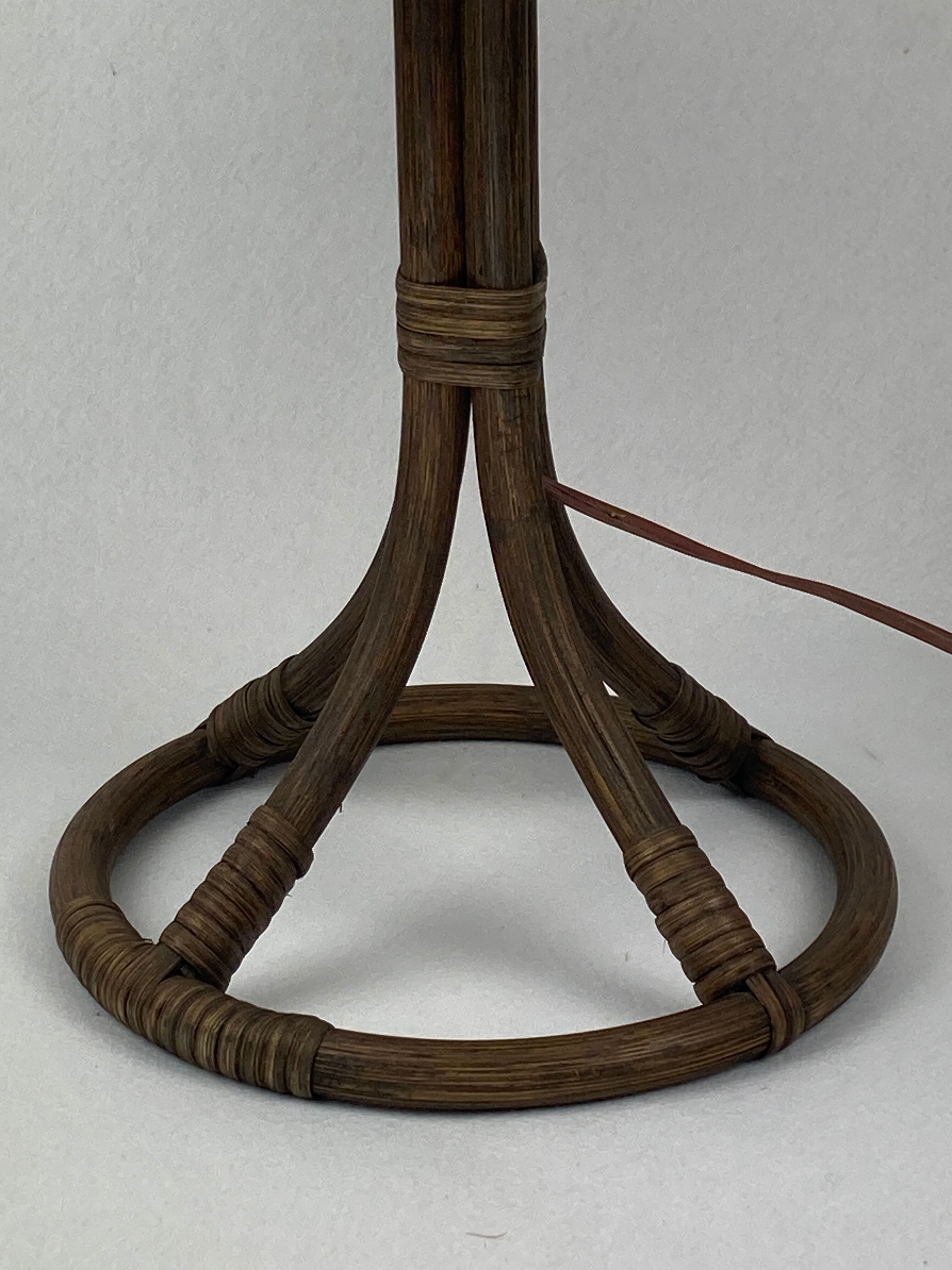 Bamboo rattan mushroom table lamp, Dutch 1970s