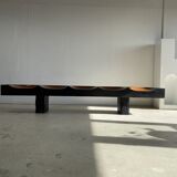 Huge 5-seater bench in two-tone solid wood