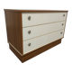Low chest of drawers with 3 drawers in mahogany and white satin, France circa 1980.