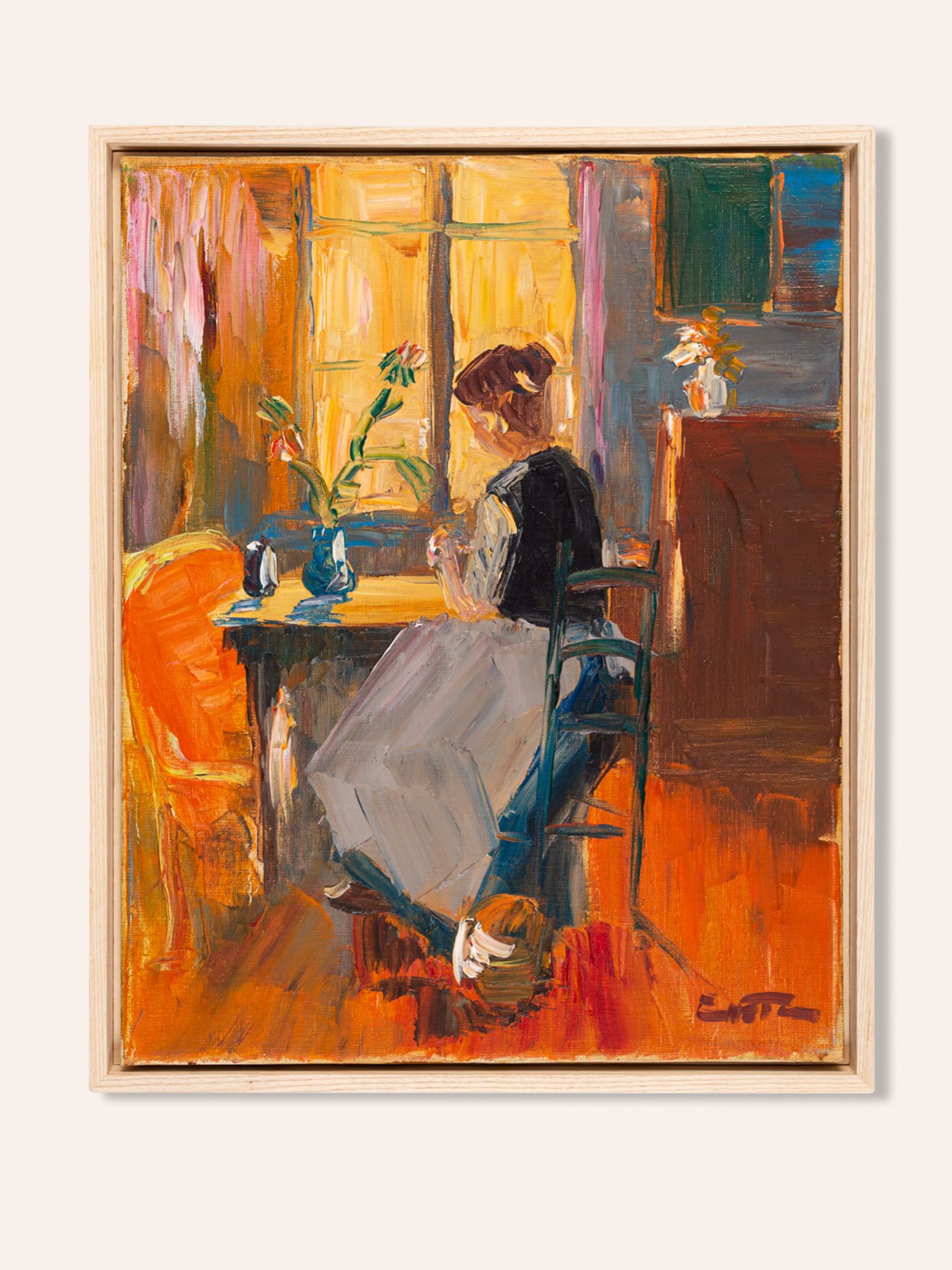 Young Woman in the morning sun, Oil on Canvas, 44 x 54 cm