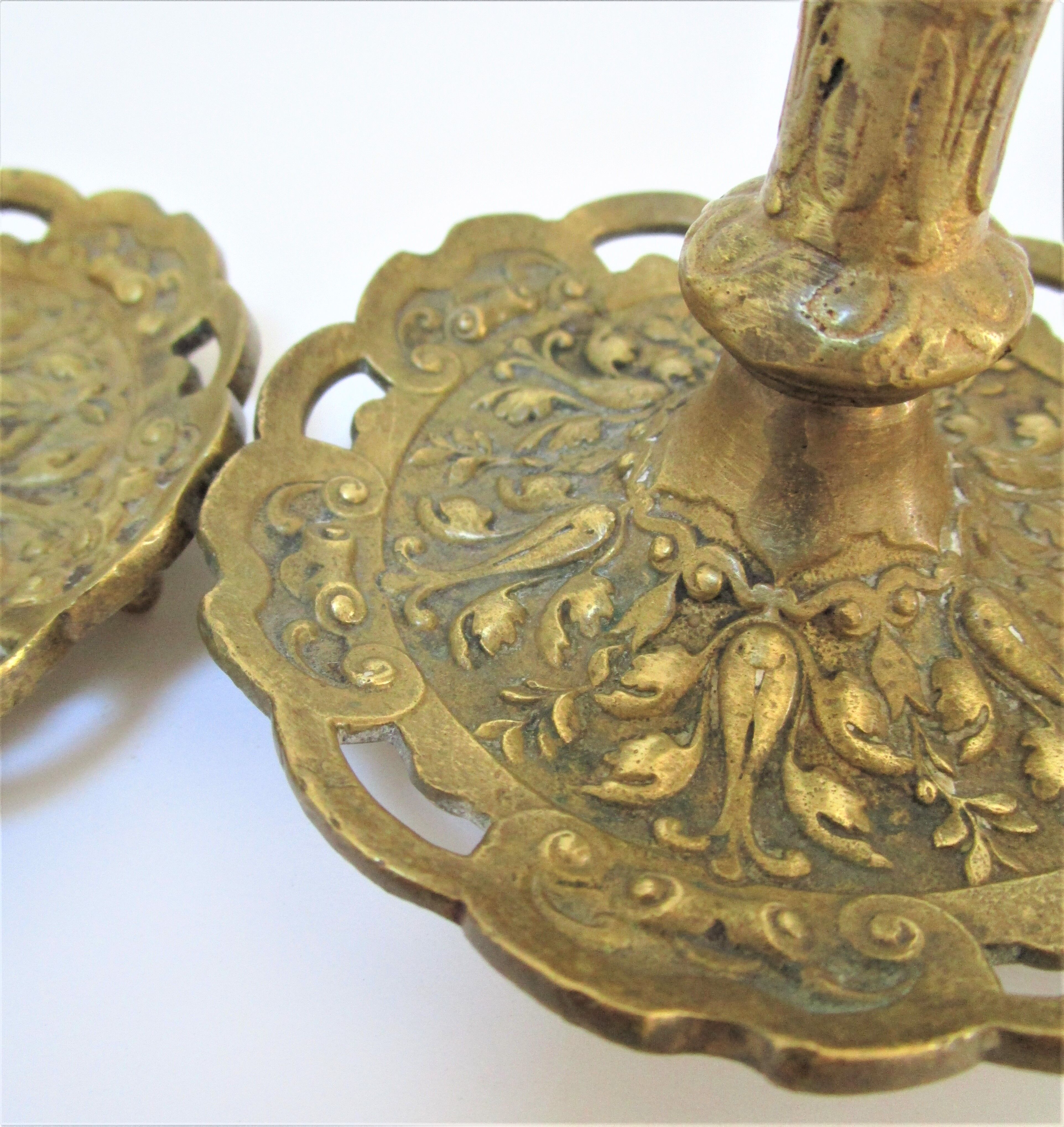 Pair of candle holders gilded bronze patinated vegetal decoration early twentieth century