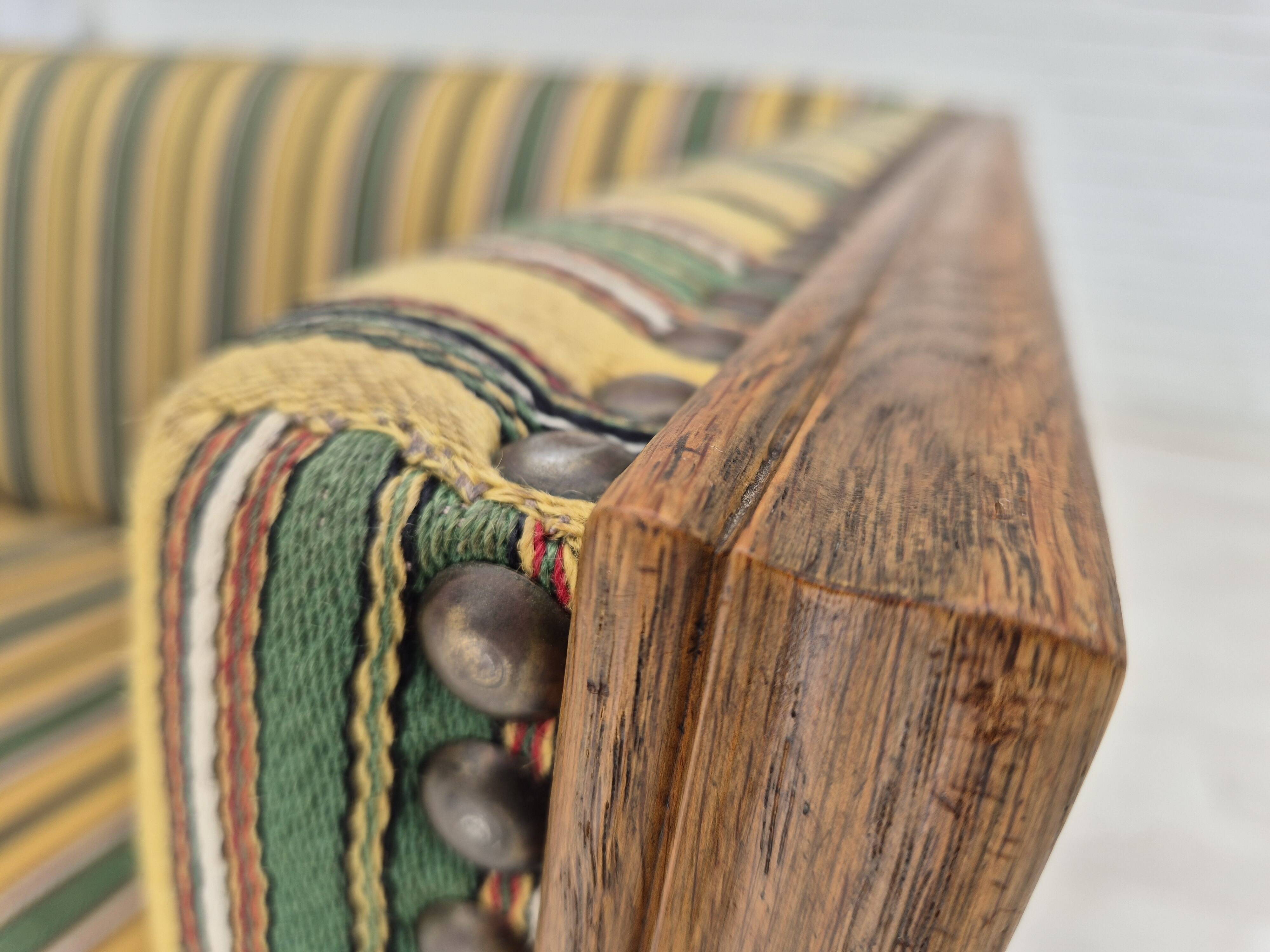 1960s, Danish drop arm sofa, furniture wool, oak wood, orginal condition.