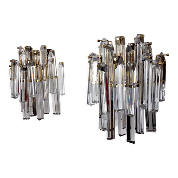 Paire d’appliques venini, 2 niveaux, verre de murano, italie, 1970