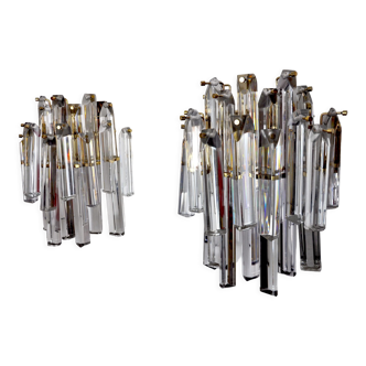 Pair of venini wall lamps, 2 levels, murano glass, italy, 1970