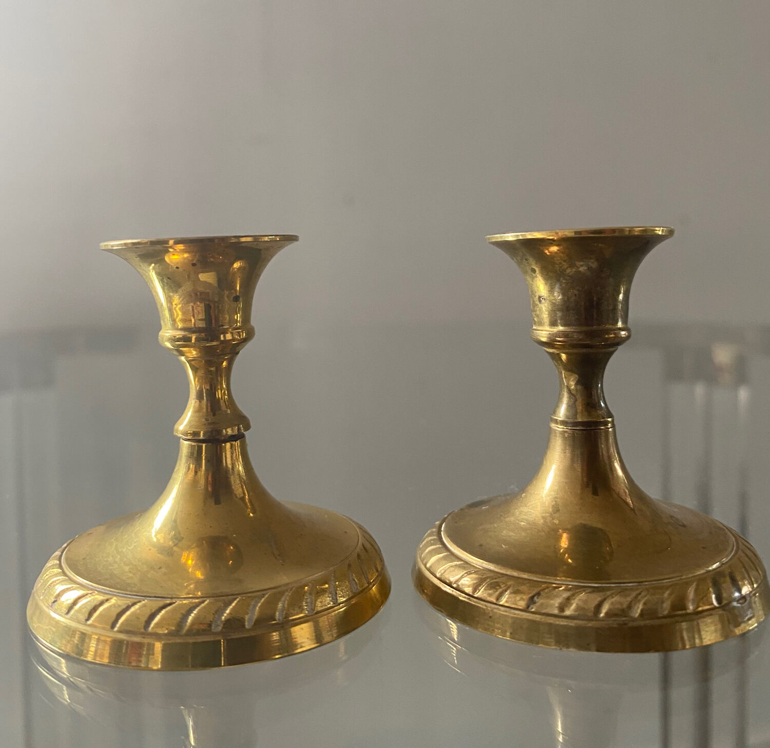Pair of miniature torch brass candlesticks from the 70s