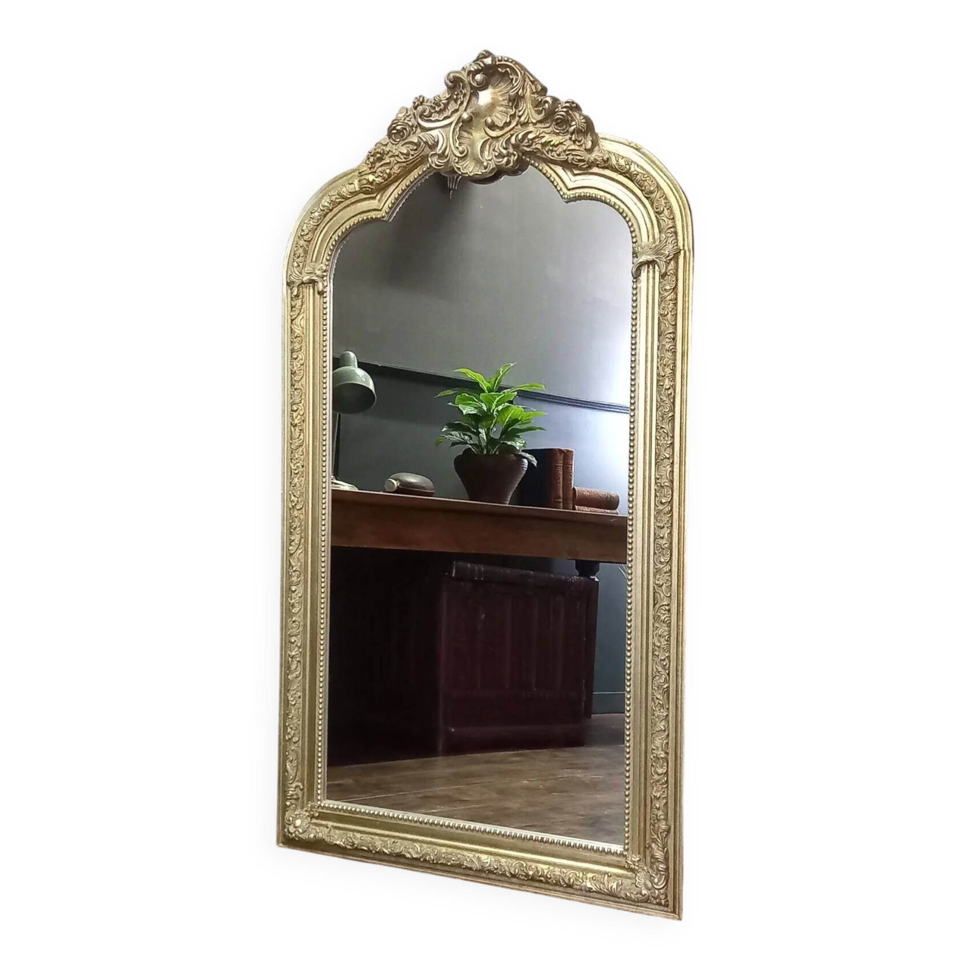 Large vintage French mantel mirror baroque wooden frame
