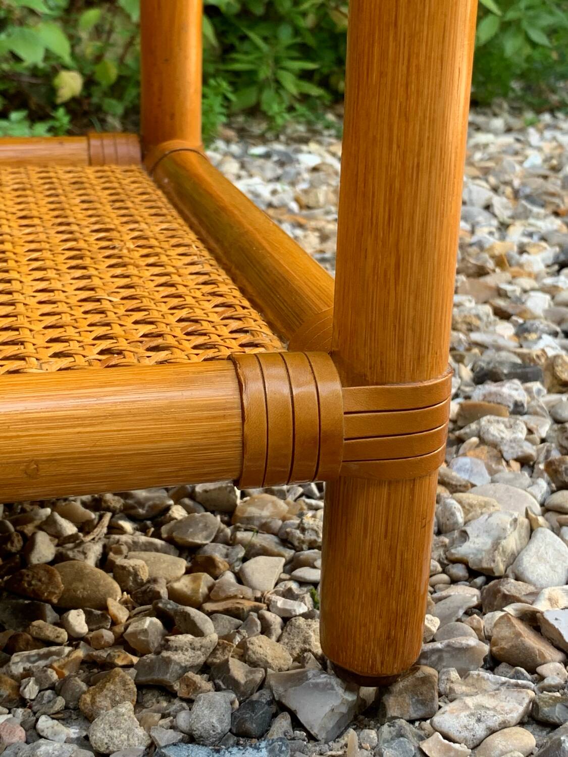 Chest of drawers and bedside table in rattan cane and oak, vintage 1970s