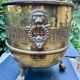 Large solid brass lion cache pot Art Nouveau