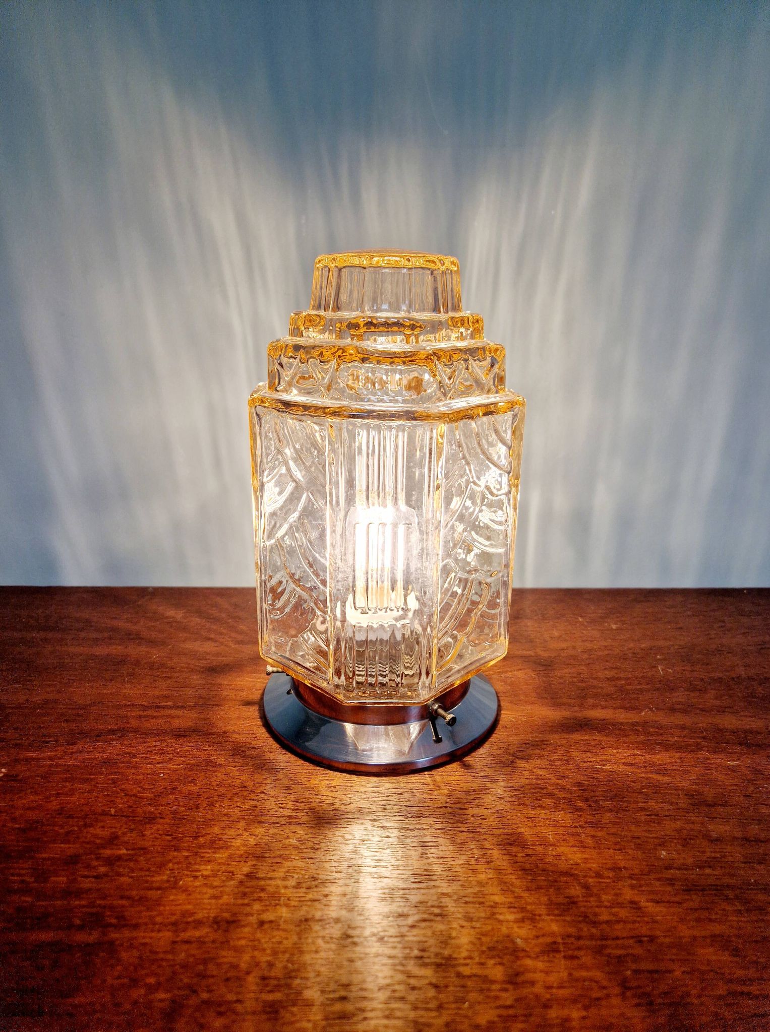 Plafonnier Art Déco Skyscraper en verre transparent rose, années 1920-30