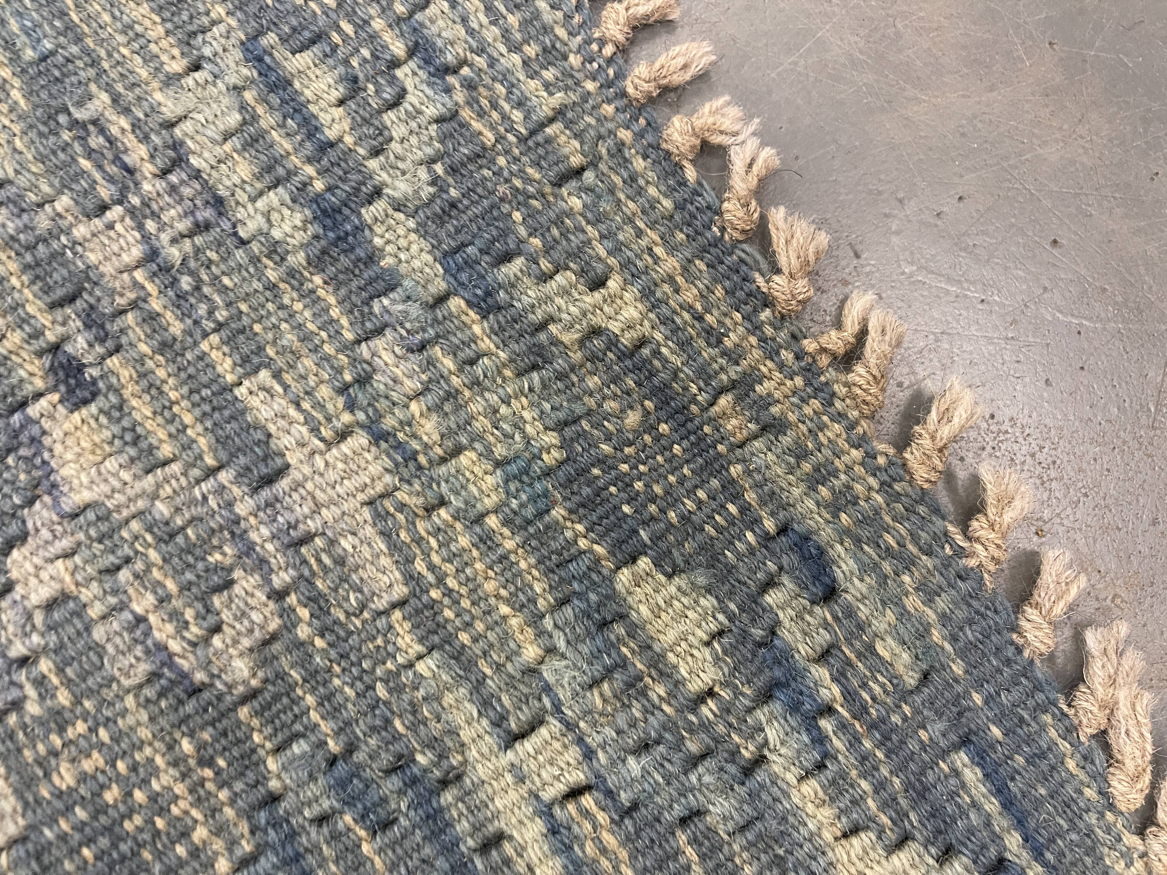 Geometric Kilim Rug, Bule Beige Contemporary Wool Carpet 195 x 128 cm