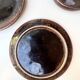 Set of 3 Keraluc dessert/brunch plates in turned stoneware, France 1970.