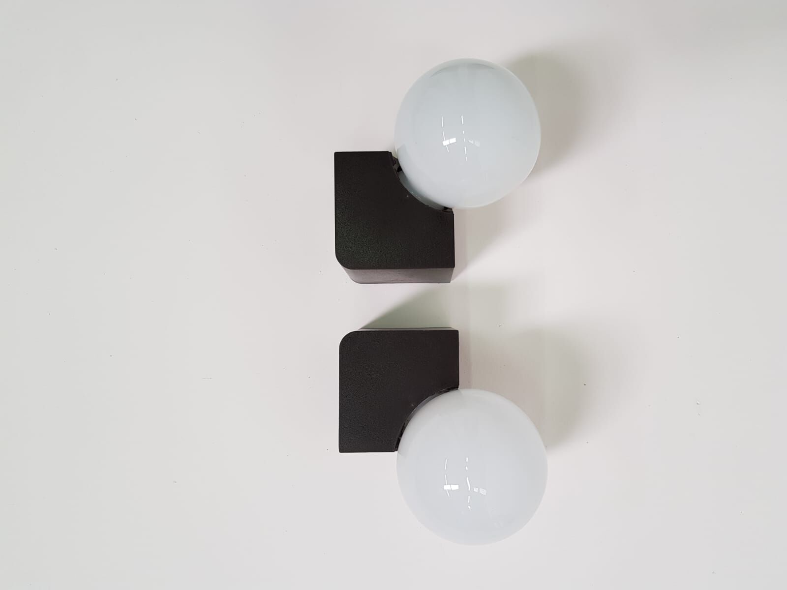 Pair of vintage opalin glass and plastic wall light  from the 1970s