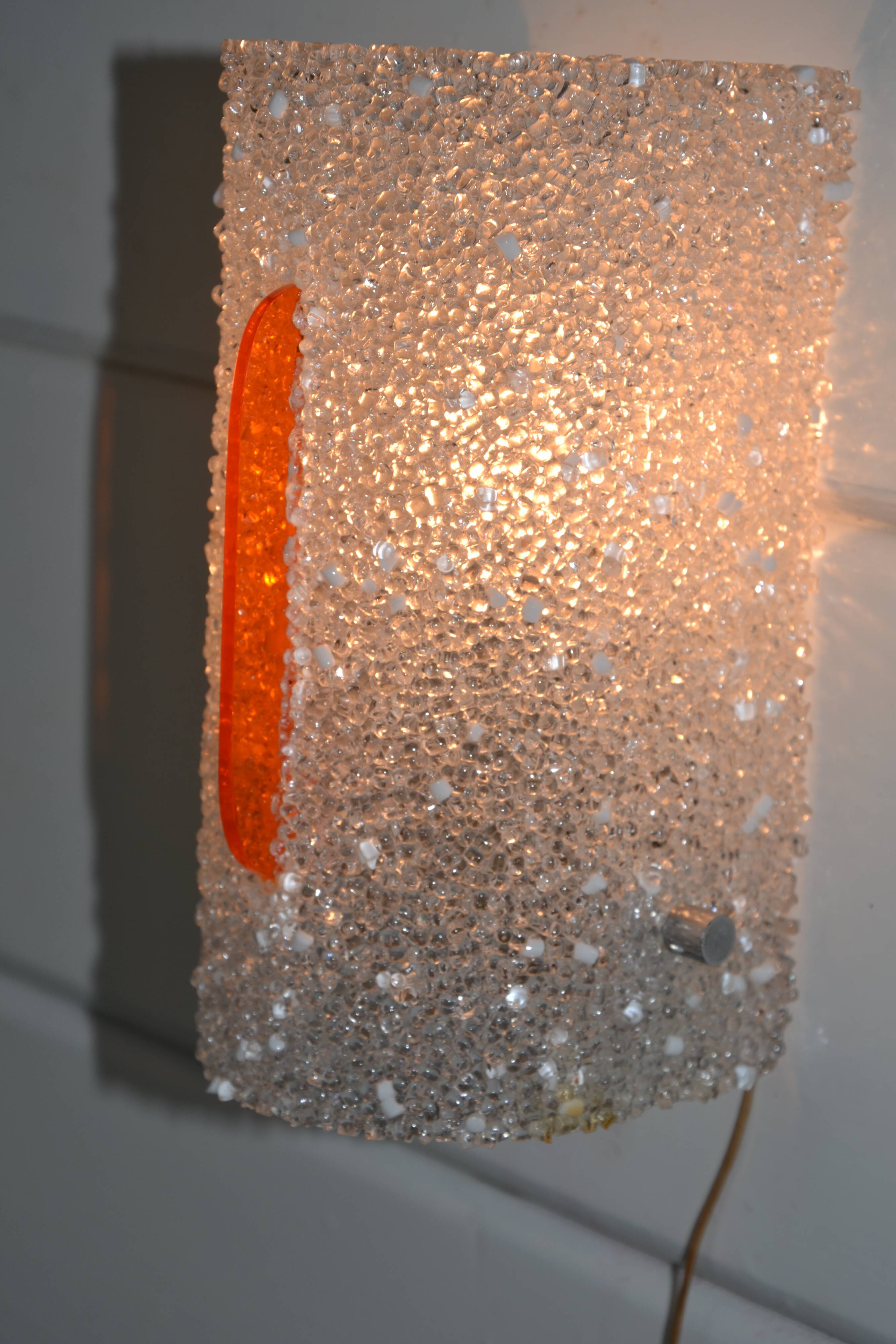 2 orange perspex and plexiglass wall lights from the 60s-70s.