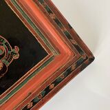 Large rectangular tray in lacquered and engraved wood decorated with characters. Burma, circa 1970.