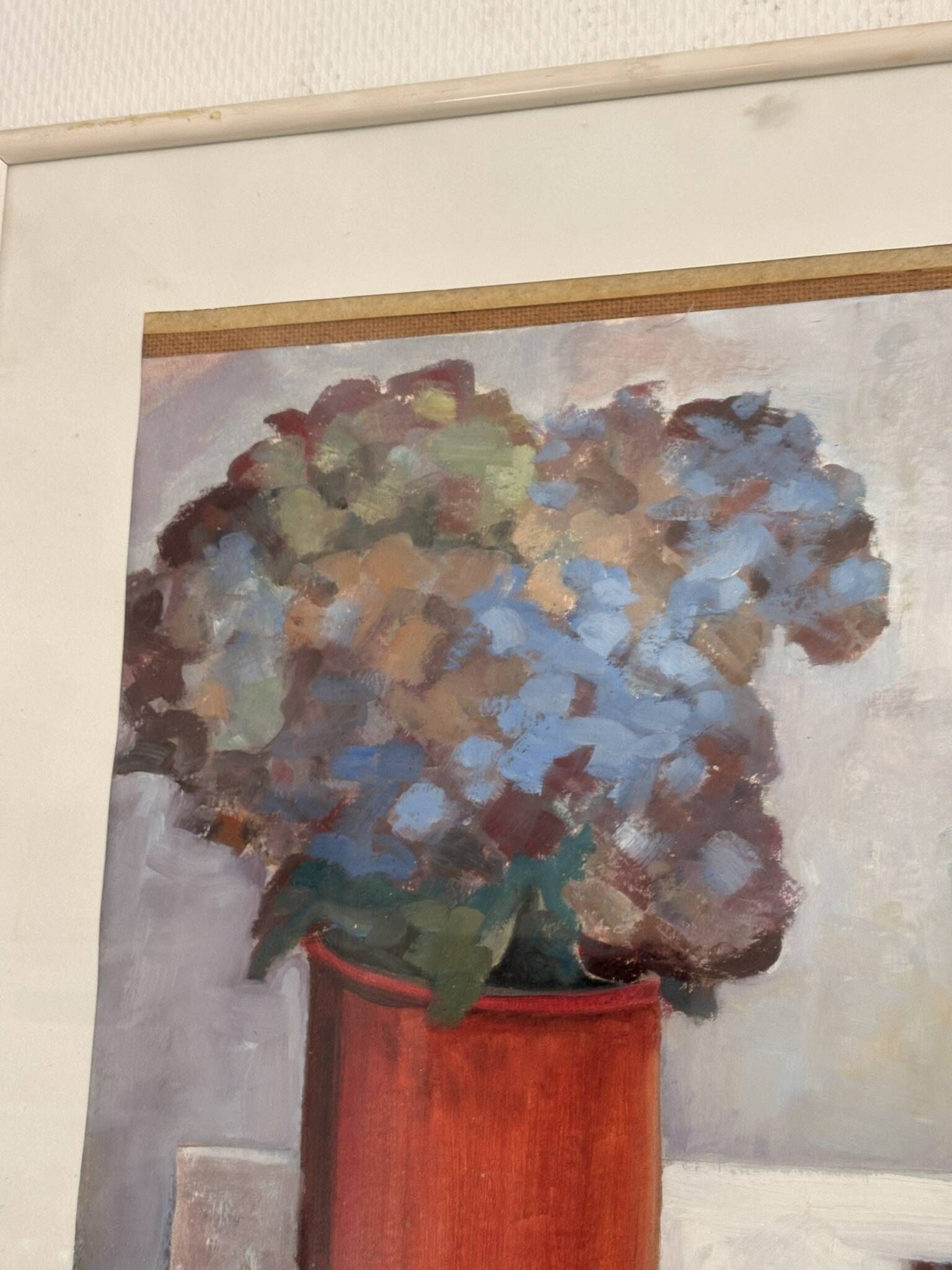 Still Life Painting Hydrangea Flowers Bouquet Pot 20th Century