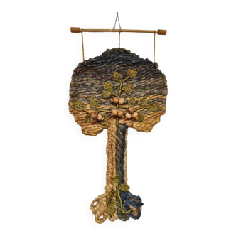 Midcentury macramé wall tapestry vintage Tree of life 1960