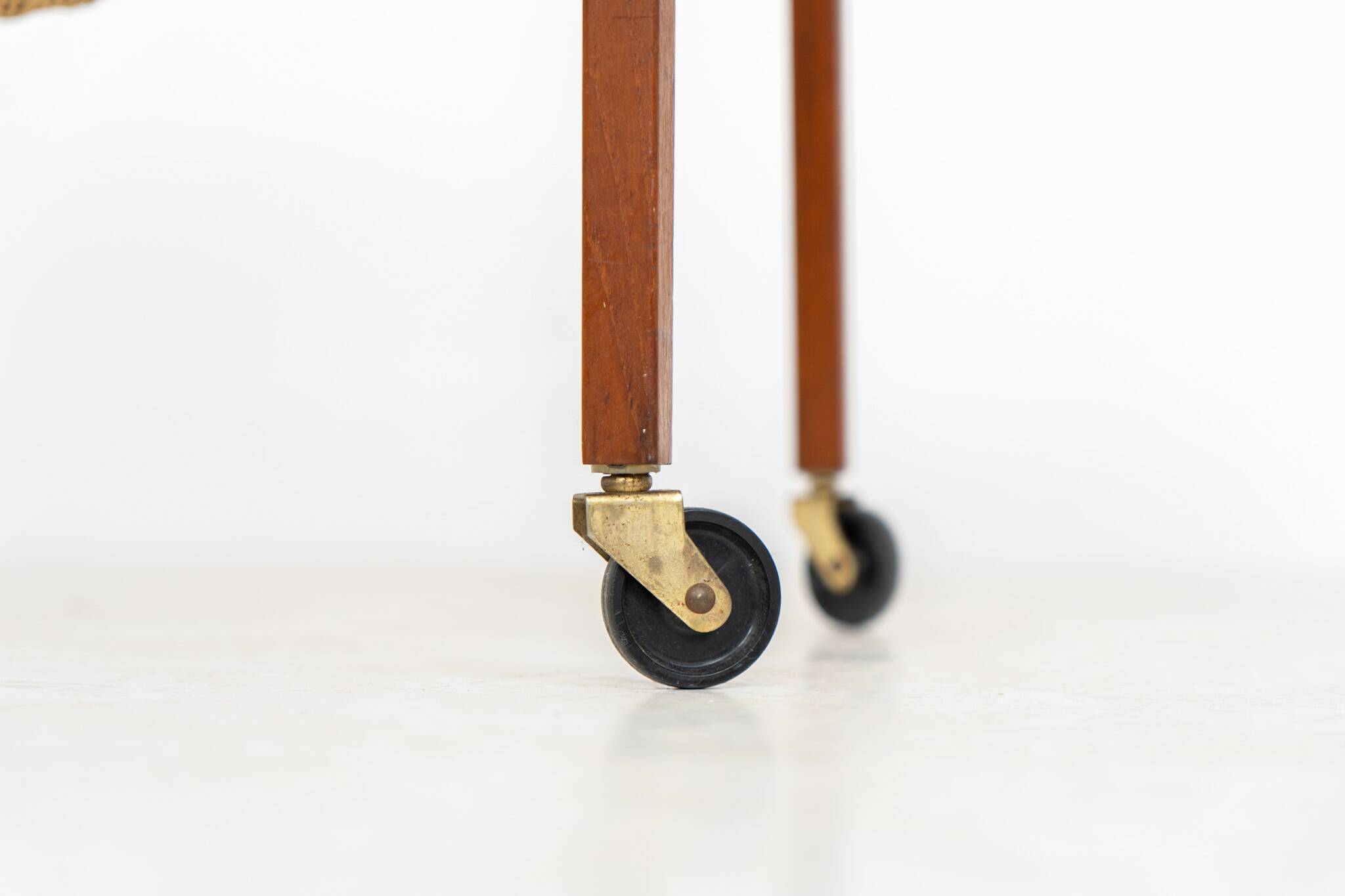 Teak sewing trolley / side table on castors