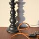 Large black wooden lamp foot turned