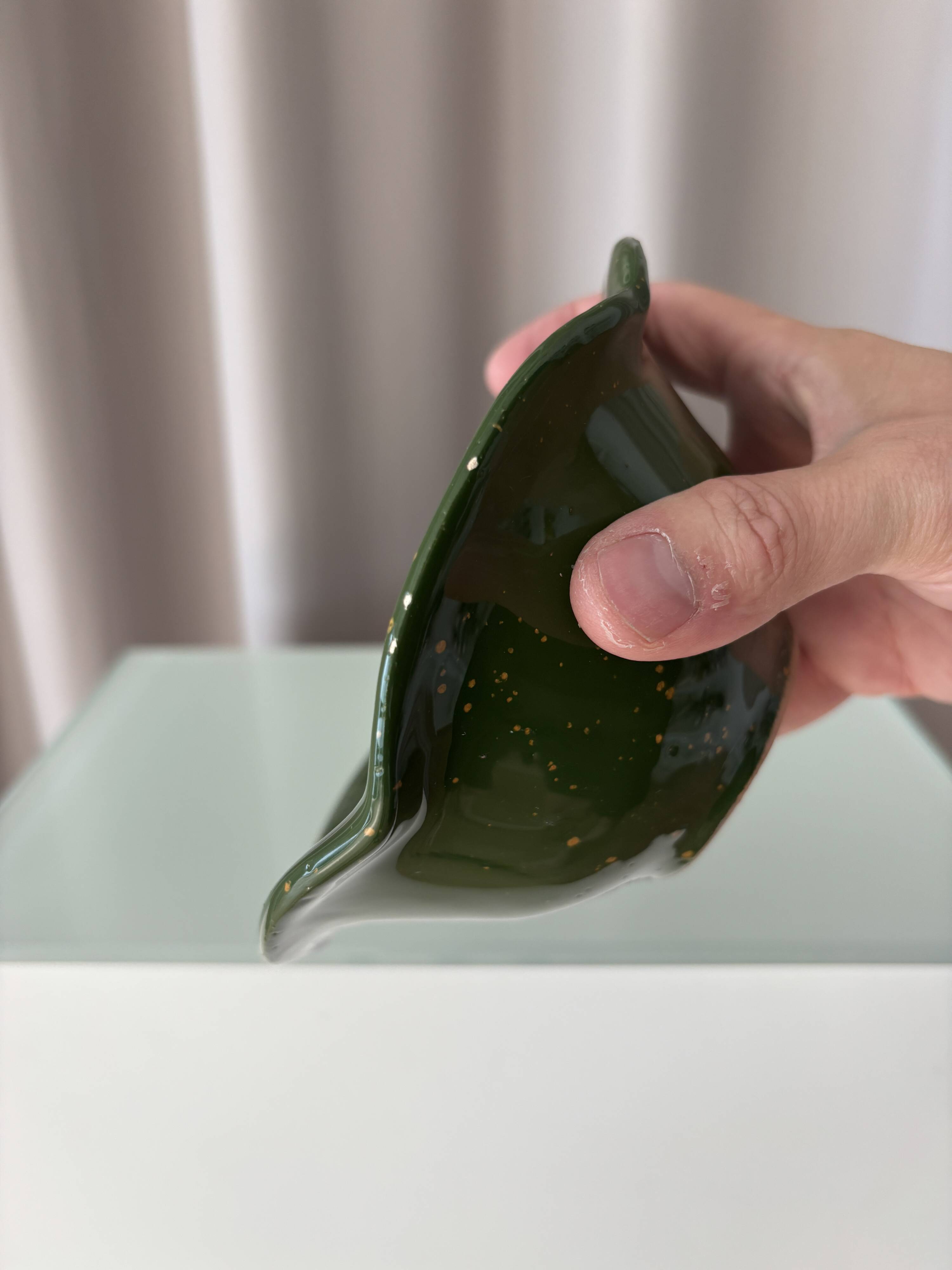 Ensemble de 4 bols en céramique vintage | Vert véritable avec glaçure jaune