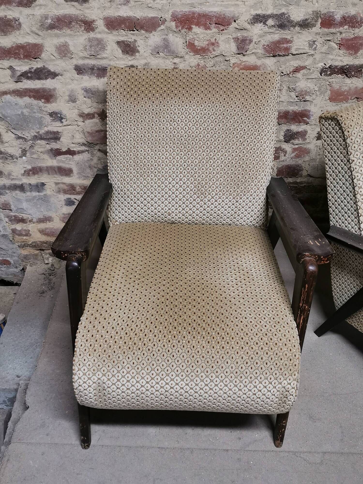Paire de Fauteuils club / Chauffeuse vintage 50's , pieds compas