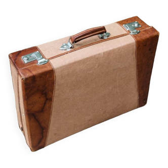 Leather and canvas suitcase