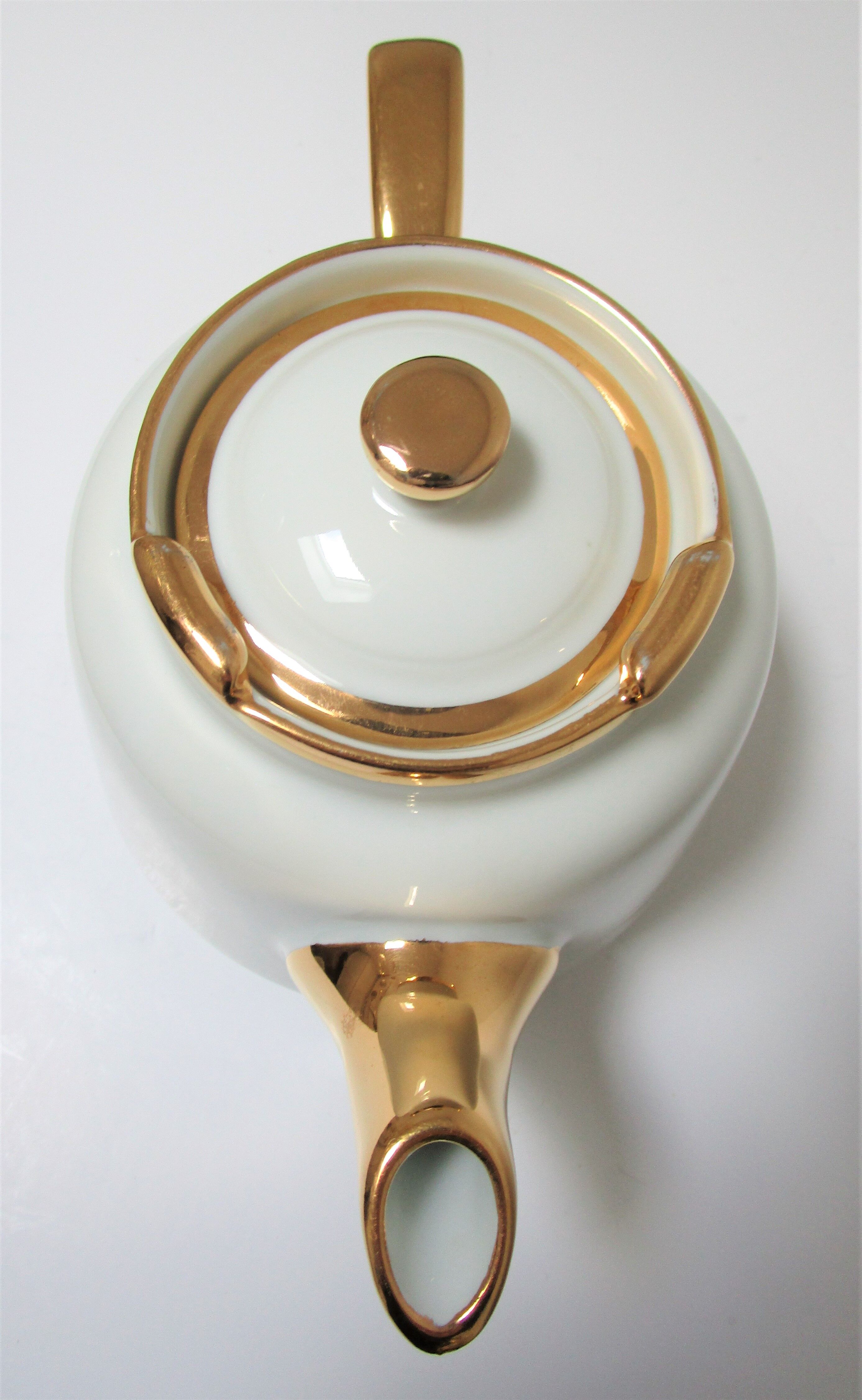 Teapot porcelain white and gold aluminite frugier limoges vintage