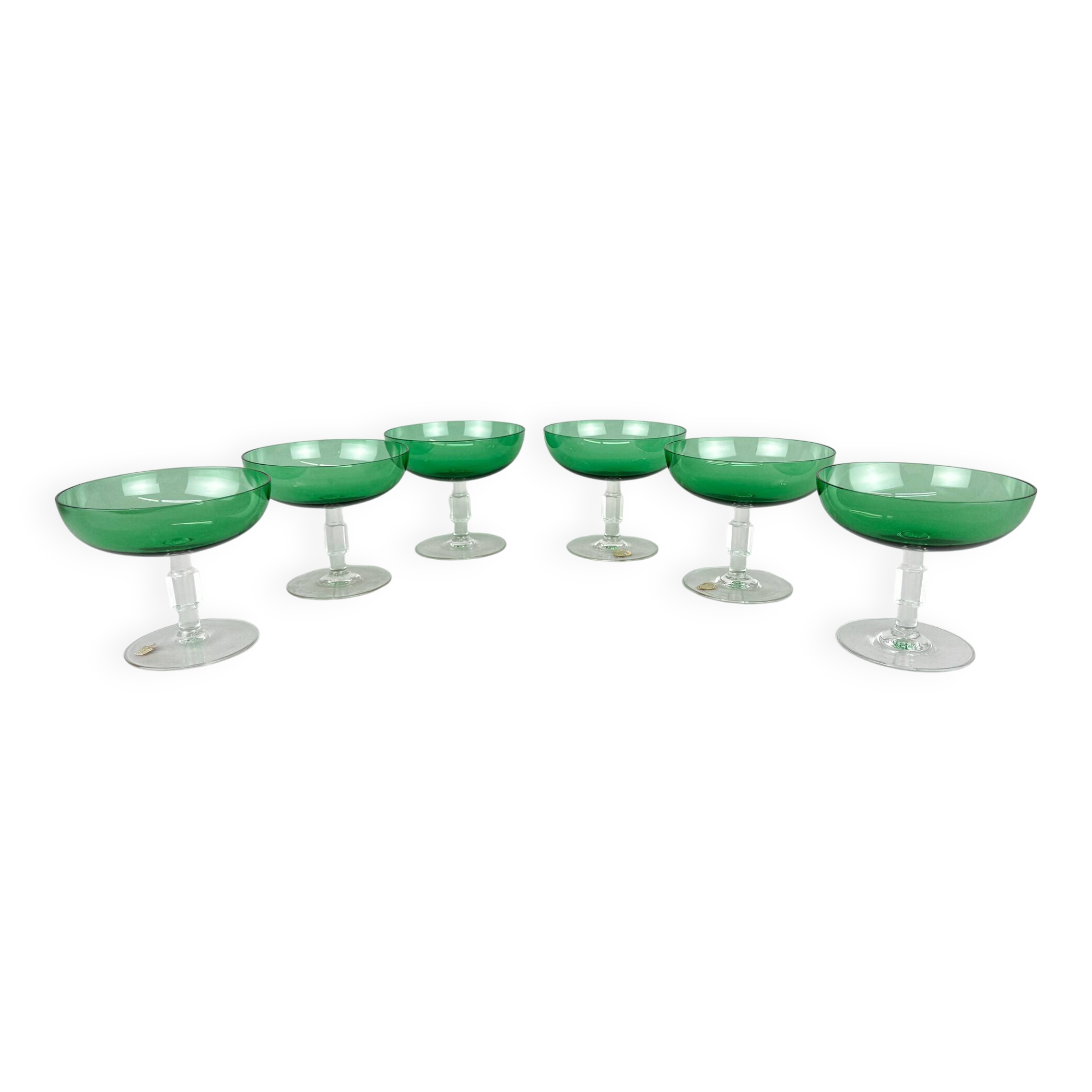 Set of Six Art Deco Stemmed Glasses, Czechoslovakia