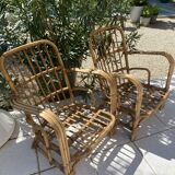 Pair of bamboo and rattan armchairs