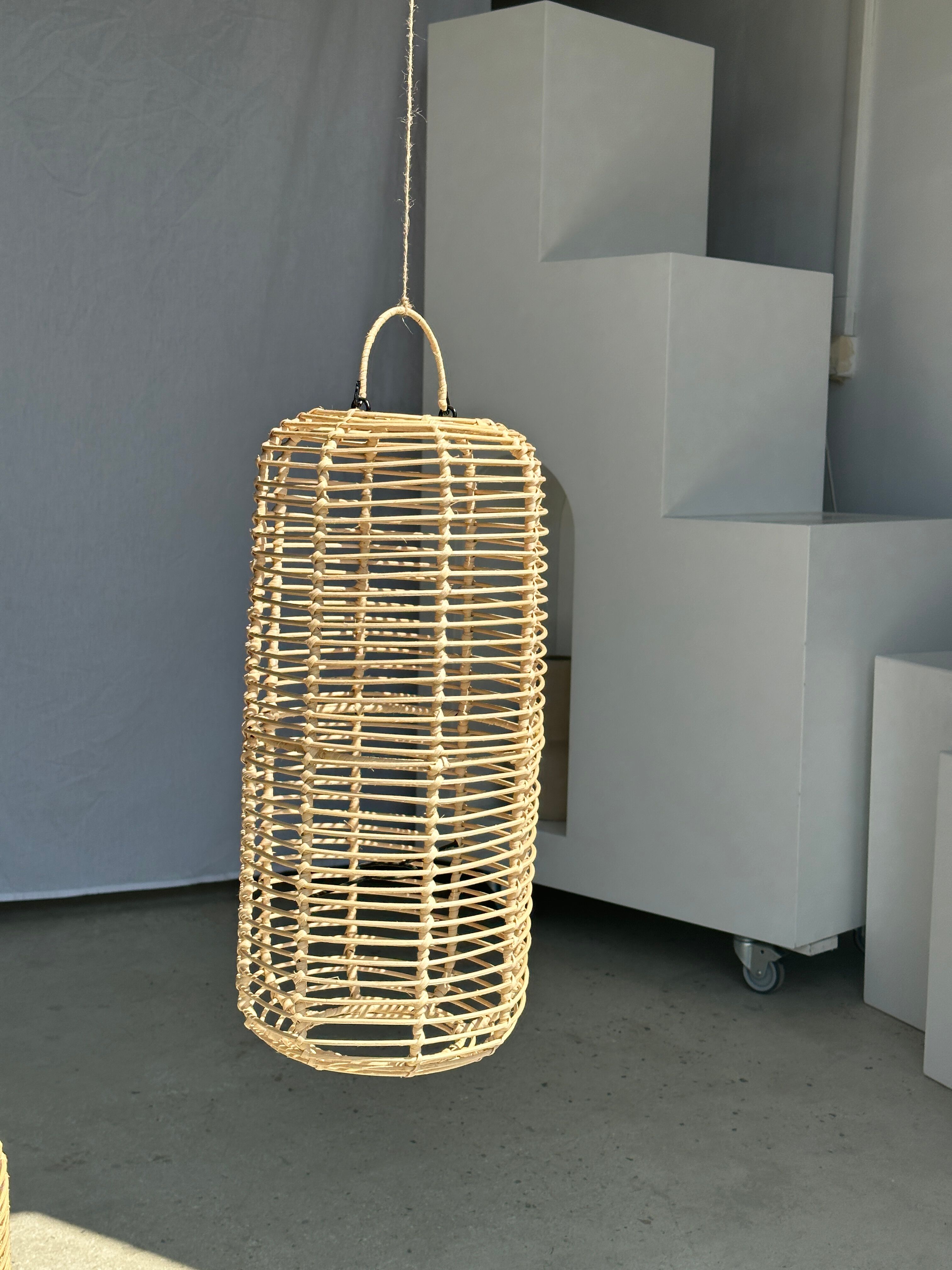 Large lantern-shaped rattan pendant lamp H50 D24