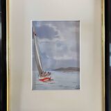 Original watercolor painting by Minik Jodor Marine "Royale" sailing Brittany