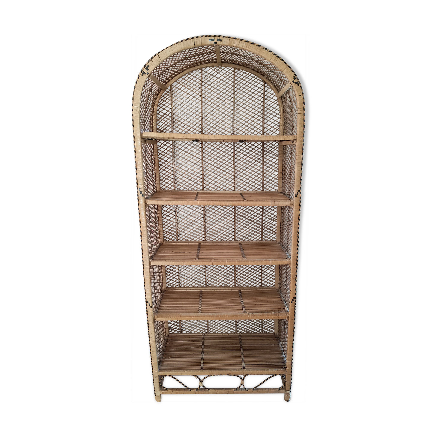 Emmanuelle style bookcase shelf in vintage rattan