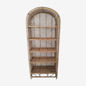 Emmanuelle style bookcase shelf in vintage rattan