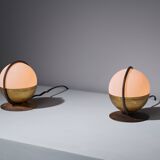 1950s Pair of Italian Table Lamp with Opaline Glass and Brass