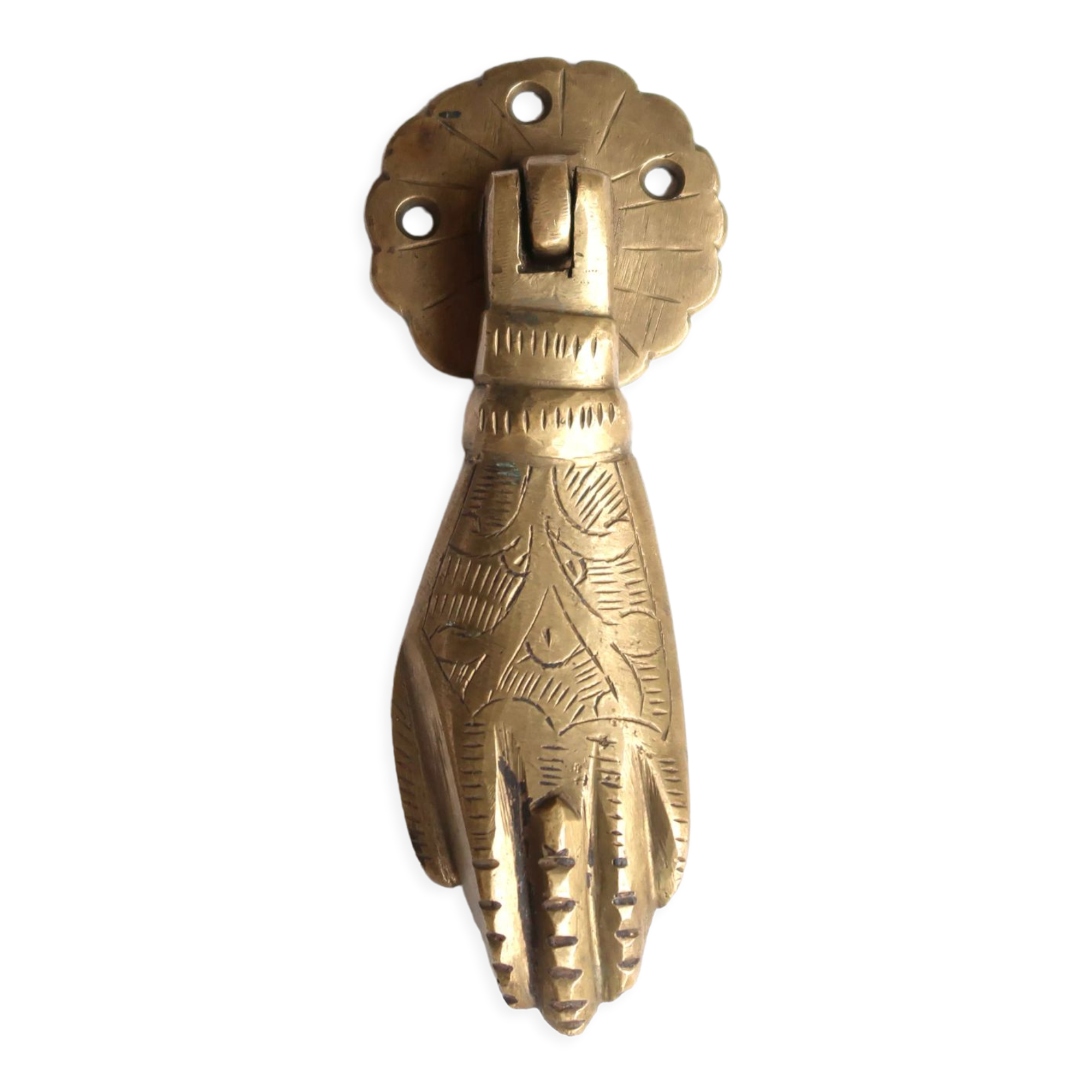 Hand-shaped brass door knocker, 70s