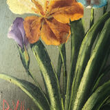 Oil on wood with irises