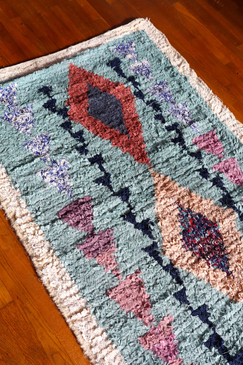 Moroccan Berber carpet Boucherouite light blue