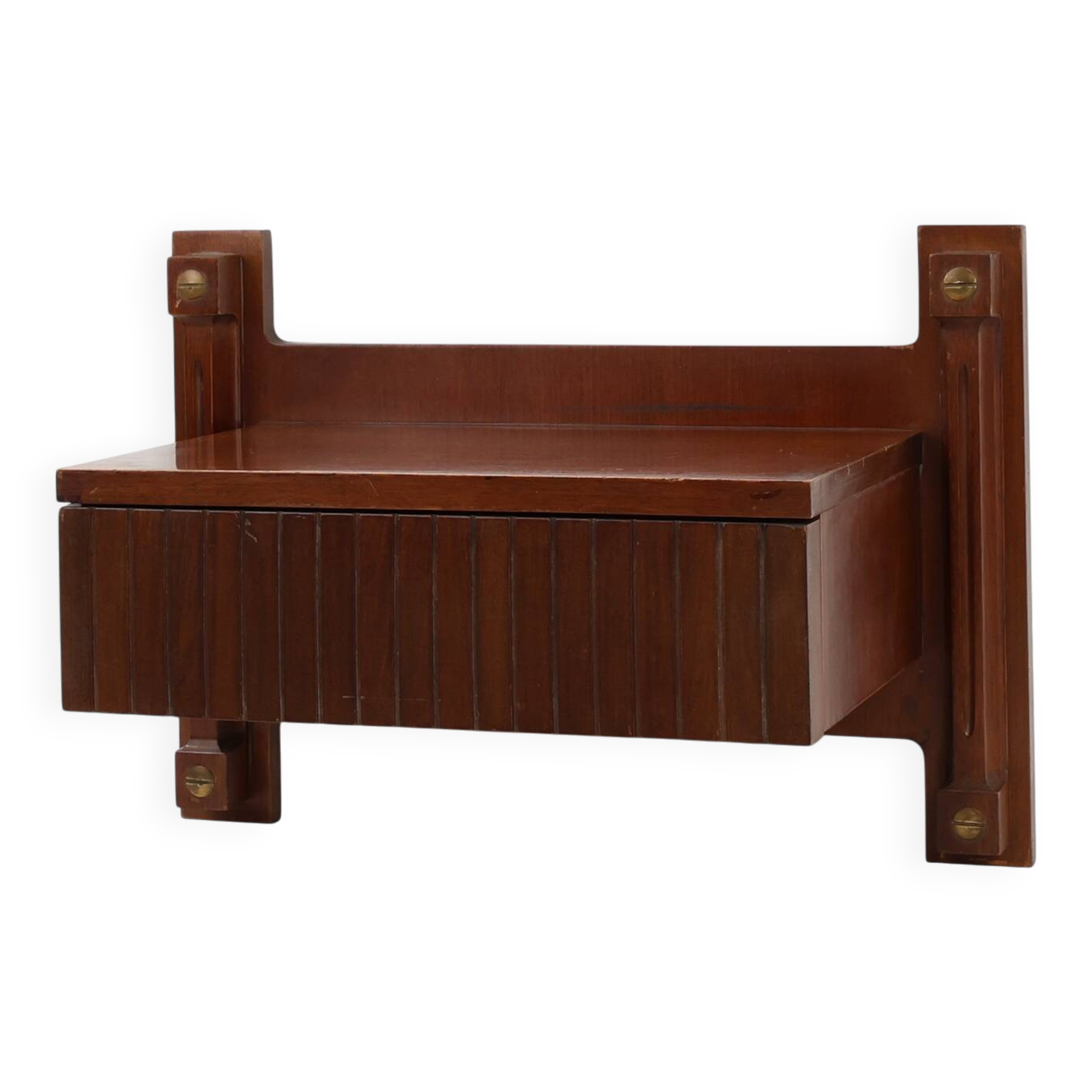 Mid-century Wall-mounted console in wood with brass details, Italy 1960s