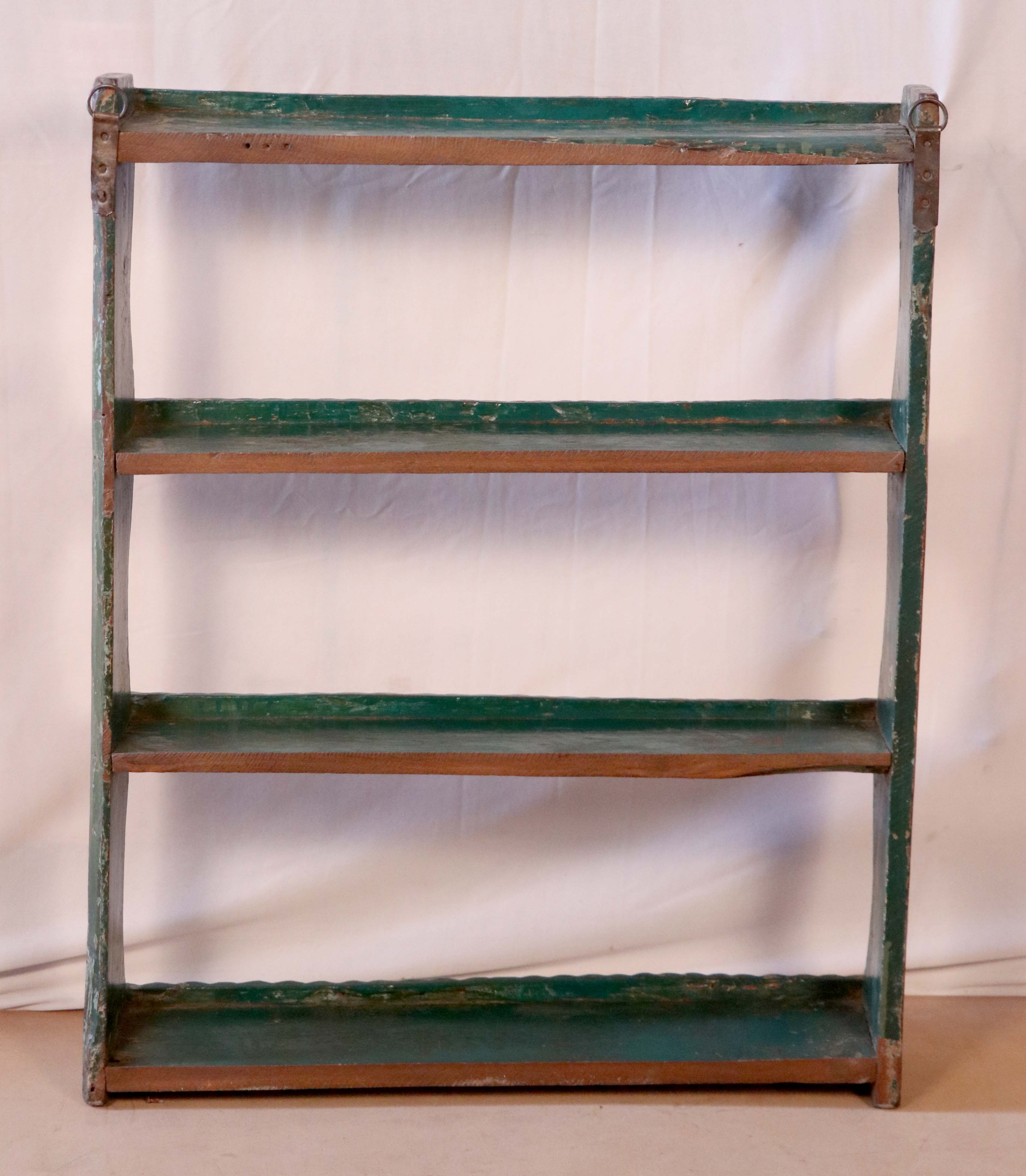 Old burmese teak wall shelf original blue patina