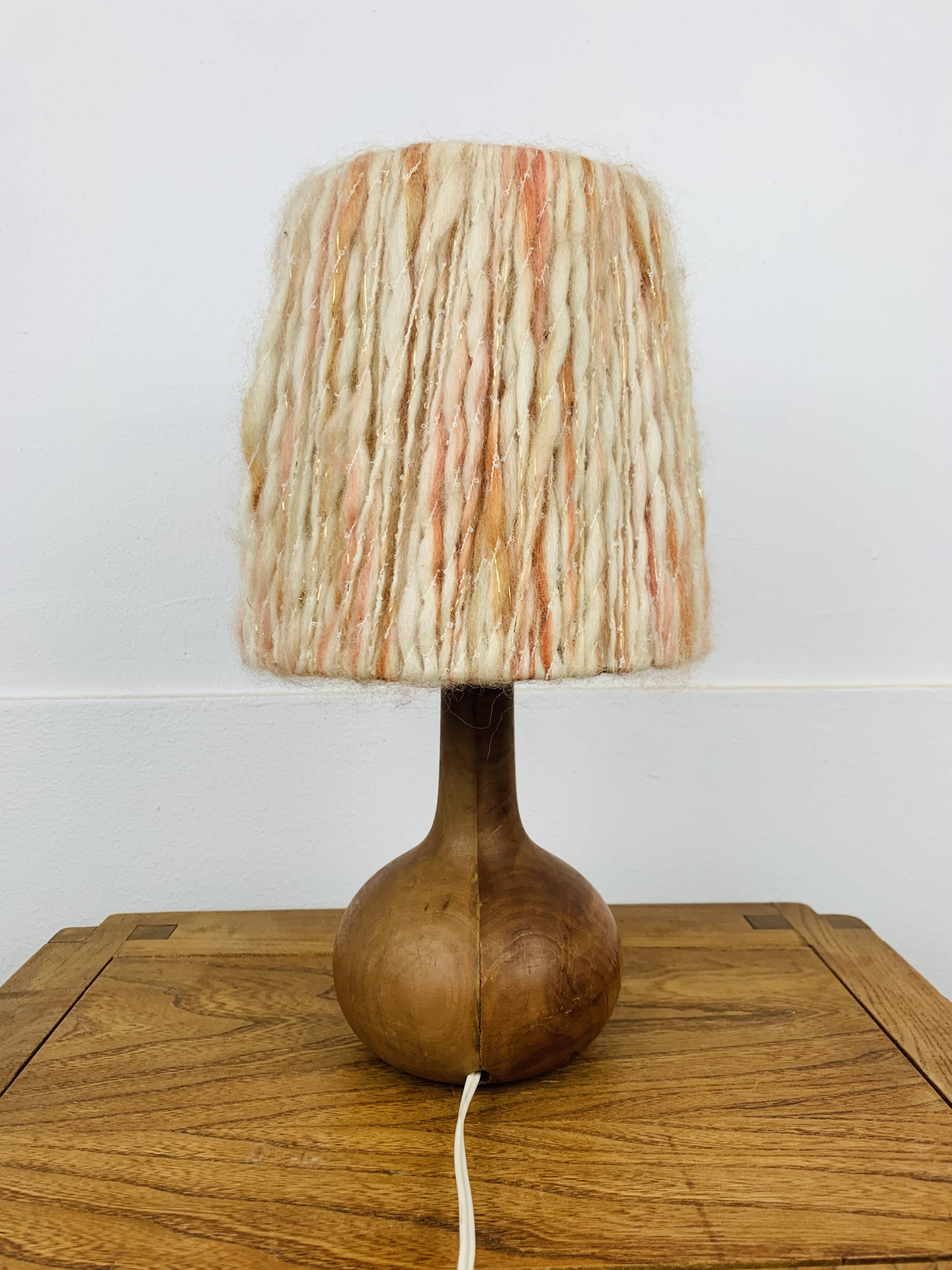 Wooden ball lamp with wool lampshade, 1960s